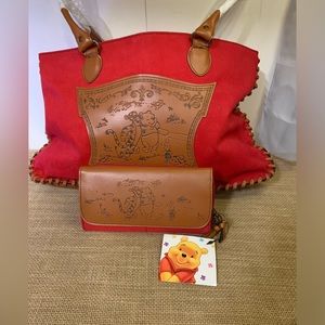 Disney Winnie The Pooh & Tigger Red Canvas Purse Bag & Matching Wallet Both NWT